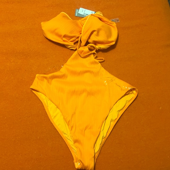 Orange tangerine raised ribbed cutout one-piece swimsuit NWT - Picture 3 of 12
